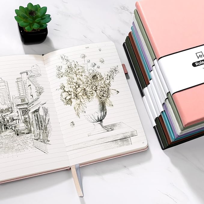 Annecy Lined Journal Notebook, Hardcover Leather Journal for Women & Men, 160 Numbered Pages, Medium 5.5" x 8.25", 100 GSM Thick Paper, Black