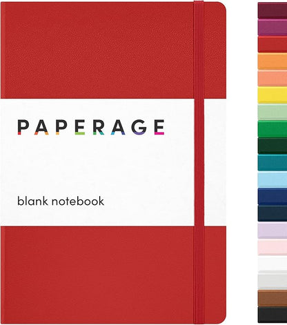 PAPERAGE Blank Journal Notebook, (Red), 160 Pages, Medium 5.6 in x 8 in - 100 GSM Thick Paper – Hardcover Journaling Notebook for Work, School, Note Taking or Sketching