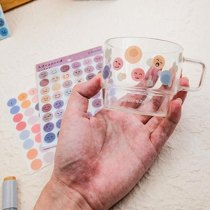 Lovely Face Circle Stickers -6 Pack (18 Sheet) Colorful Circles Stickers Pack - Translucent Color Coding Dots Labels - Assorted Color Code Sticker, for Customizing Planners to Do List Calendar