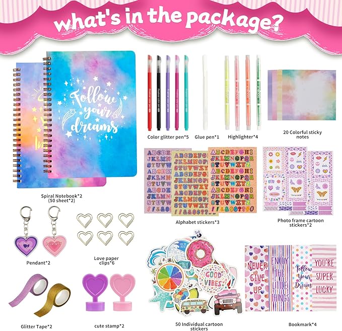 DIY Journal Kit for Girls/Teen/Tween, 2 PC Stationery | Scrapbook | Diary | Journaling Art Crafts Supplies Set, Christmas | Birthday Gift for 8 9 10 11 12 13 14 Year Old Girl Ideas