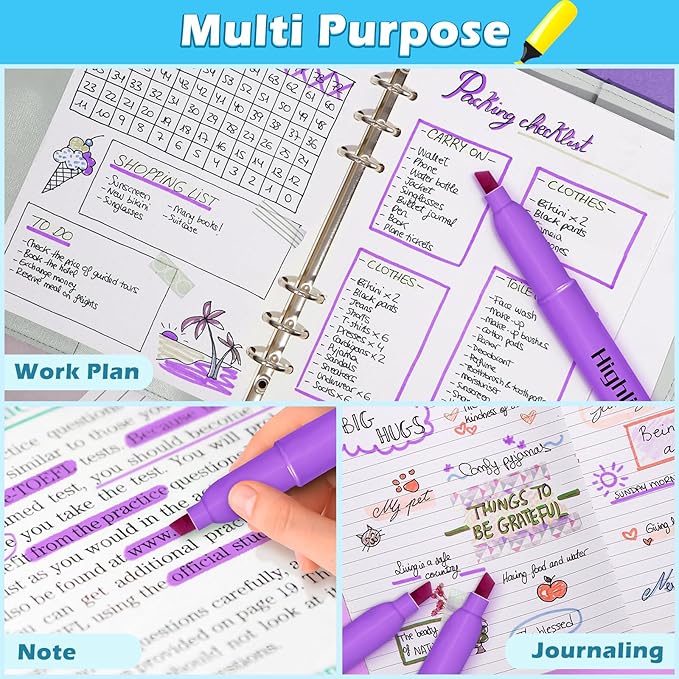 Duchong Highlighters, 30 Packs Purple Highlighter Bright Colors Bulk, Chisel Tip Dry-Quickly No Bleed Highlighter Markers for Adults Kids, Office Classroom Must Have, School Supplies for Teachers