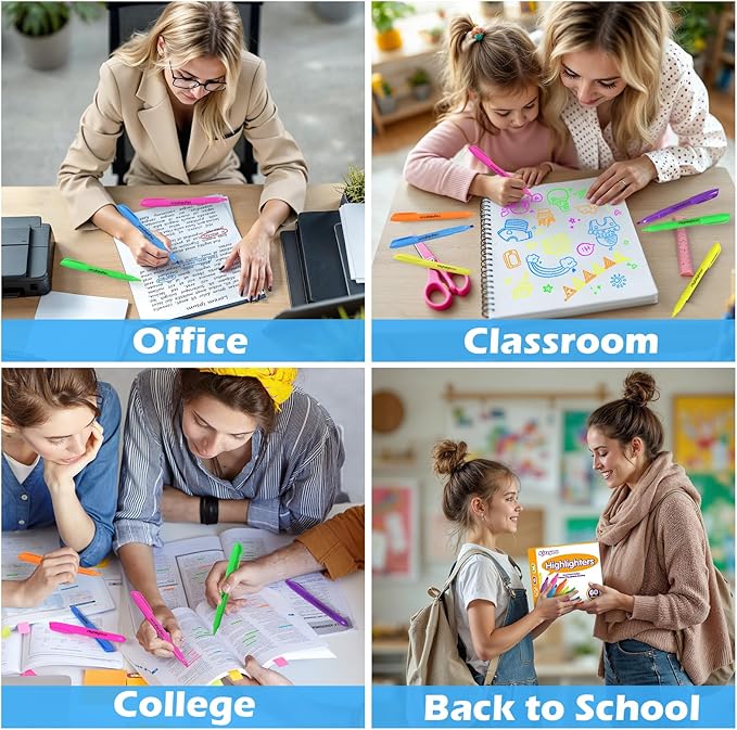 KIZZYEA 60 Pack Highlighters in 6 Assorted Colors, Chisel Tip Dry-Quickly Highlighters Bulk, No Bleed Highlighter Markers for Adult Kids, School Supplies for Teachers, Office Classroom Must Have