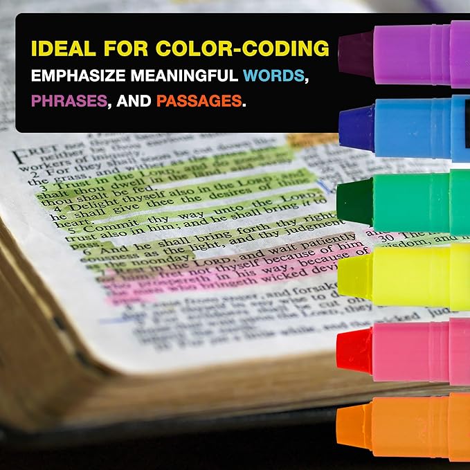 U.S. Office Supply Gel Highlighters, 6 Pack, Neon Fluorescent Colors - Bible Safe, No Bleed, Fade or Smear