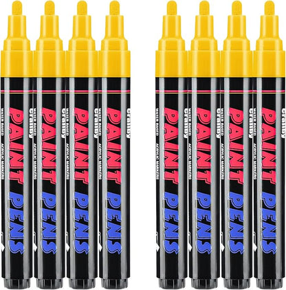 Yellow Paint Pens Paint Markers - 8 Pack Permanent Quick Dry Waterproof Marker Pens for Rocks Wood Fabric Plastic Canvas Glass Mugs Metal Tire Stone