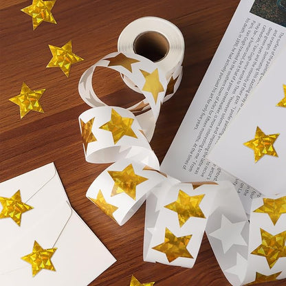 500 PCS Holographic Gold Star Stickers, 1.5 inch Self Adhesive Metallic Glitter Foil Stickers Sparkly Star Sticker Reward Behavior Chart Labels for Kids Students Teachers