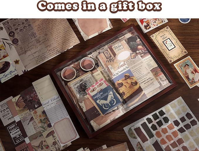 Draupnir Vintage Scrapbook Kit(346pcs), Bullet Junk Journal Kit with Journaling/Scrapbooking Supplies, Stationery, A6 Grid Notebook with Graph Ruled Pages, DIY Gift for Teen Girl Kid Women - Vintage