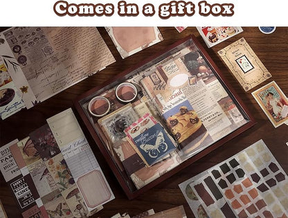 Draupnir Vintage Scrapbook Kit(346pcs), Bullet Junk Journal Kit with Journaling/Scrapbooking Supplies, Stationery, A6 Grid Notebook with Graph Ruled Pages, DIY Gift for Teen Girl Kid Women - Vintage