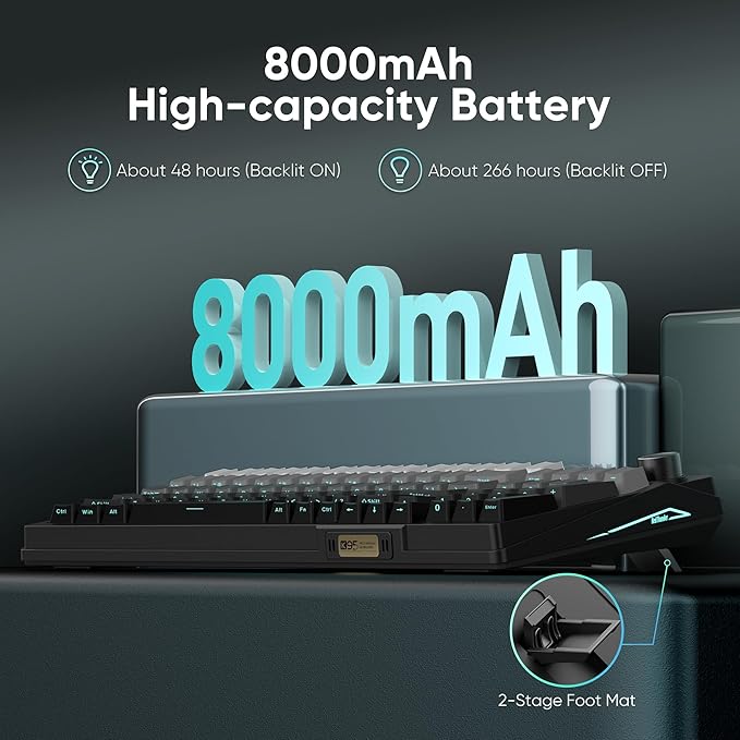 RedThunder K95 Wireless Mechanical Keyboard,TFT Screen & Knob, Trip-Modes Connection, Gasket Custom Hot-Swap Keyboard, RGB Backlit, Pre-lubed Linear Switches, Side Printed PBT Keycaps, Gray Gradient