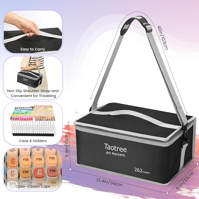 Taotree Alcohol Markers 262 Colors with Case & Holders, Dual Tips Art Coloring Markers Pens, Chisel & Fine Sketch Pens Art Supplies for Artist Kids Adult Coloring Books Drawing, Painting, Sketching