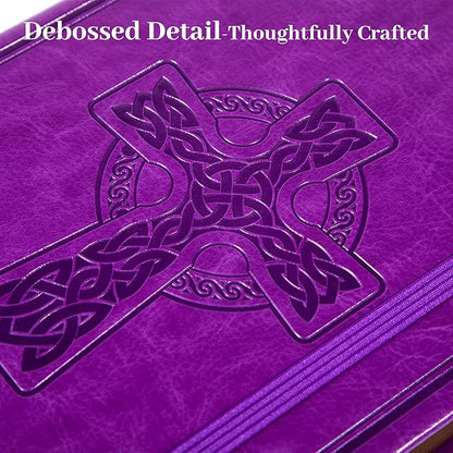 CAGIE Leather Lined Journal Notebook for Men & Women, Debossed Cross, 320 Pages 100 GSM Thick Paper, A5 Hardcover Journaling Notebooks for Writing, 5.7'' X 8.3'' Diary, Purple