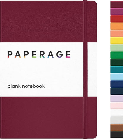 PAPERAGE Blank Journal Notebook, (Burgundy), 160 Pages, Medium 5.6 in x 8 in - 100 GSM Thick Paper – Hardcover Journaling Notebook for Work, School, Note Taking or Sketching