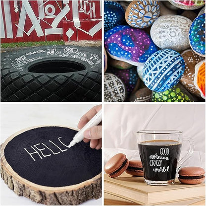 SFAIH Acrylic White Paint Pens - 8 Pack 2-3MM Medium Tip & 0.7MM Extra Fine Paint Marker for Rock Painting, Wood, Metal, Fabric, Plastic, Canvas, Glass, Ceramic, Diy Crafts, White Out Pen