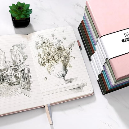 Annecy Lined Journal Notebook, Hardcover Leather Journal for Women & Men, 160 Numbered Pages, Medium 5.5" x 8.25", 100 GSM Thick Paper, Deep Green