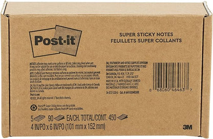 Post-it Super Sticky Lined Notes 4x6 | Bright Colors | Double Sticking Power | 90 Sheets per Pad | 5 Pads, Pack of 8