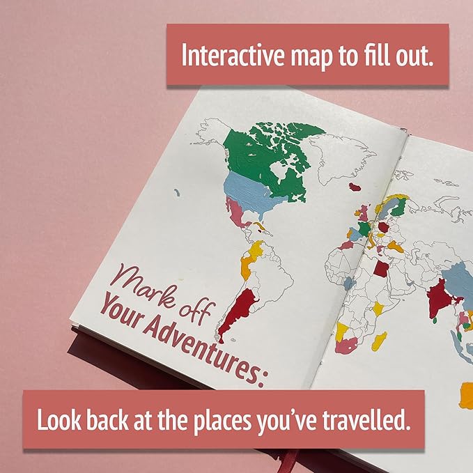 Travel Journal Couples Edition - Travel Memory Book, Trip Diary, Photo Album - 136pgs, 15 Trips. Includes Photo Corner Stickers. In Gift Sleeve. Travel Gift for Women and Men - A5 Red