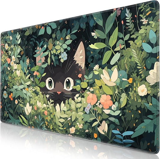 Canjoy Cute Black Cats Anime Mouse pad, 31.5x15.7inch Kawaii Computer Keyboard Mat Extended Large Gaming Mouse Pad with Non-Slip Rubber Base