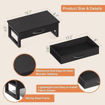 Computer Monitor Stand Riser, Desk Organizers and Accessories with Drawer, 2-Tier Laptop Stand for Desk, Office Organizer Storage, Wood