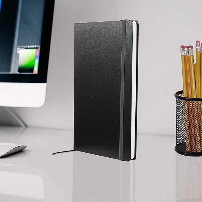 DISCOUNT PROMOS Hardcover Notebook Journals with Elastic Colored Band Set of 6, Bulk Pack - Perfect for School, Office, Home - Black