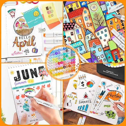 Caliart Alcohol Markers Brush Tip, 51 Colors Dual Tip Artists Coloring Markers Set Brush & Chisel, Permanent Alcohol Based Colored Sketch Pens, Art Supplies Gifts for Adults Drawing Illustration