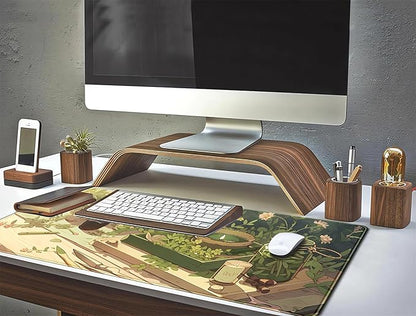 Green Gardener Desk Mat Anime Forest XL Gaming Mouse Pad Plant Lover Desk Pad with Stitched Edges, Women Desktop Decor Mousepad Laptop Computer Keyboard and Mouse Mat Desk Accessories 31.5x11.8 in