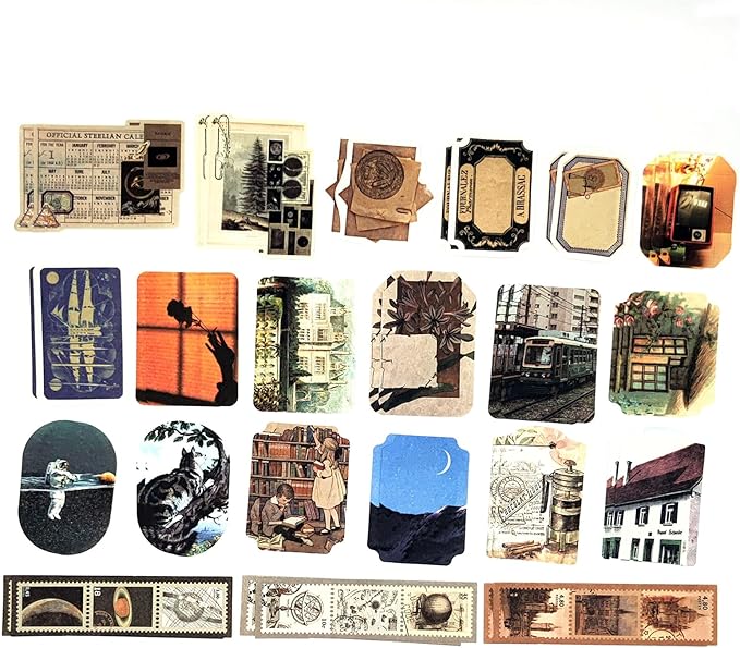 200PCS Vintage Scrapbooking Supplies Pack, Aesthetic Scrapbook Sticker Paper Art Journaling Kit for Bullet Junk Journals,Planner,Cottagecore Decor Gifts (Space)