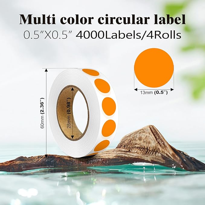 4000PCS 1/2" Small Round Dot Stickers，0.5 Inch 4 Rolls Color Coding Labels Dots,Orange Stickers for Home Decorative, Retail, Manufacturing, Recreation,Tiny Circle Label