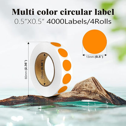4000PCS 1/2" Small Round Dot Stickers，0.5 Inch 4 Rolls Color Coding Labels Dots,Orange Stickers for Home Decorative, Retail, Manufacturing, Recreation,Tiny Circle Label