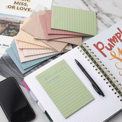 (12 Pack) Lined Sticky Notes 4x6 in Ruled Stickies Super Sticking Power Memo Pads Vintage Colors