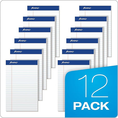 Ampad 5 x 8 Legal Pads, 12 Pack, Narrow Ruled, White Paper, 50 Sheets Per Writing Pad, American Pad & Paper, Made in USA (20-364)