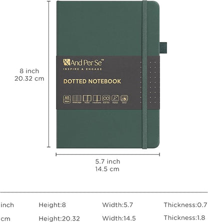 &And Per Se Dotted Journal Notebook Set (3 Packs), A5 Hardcover Dotted Notebook, 176 Numbered Pages Bullet Journaling Kit, 2 Stencil Sheets and 1 Fineliner Pen Included - 5.7'' x 8'' (Green)