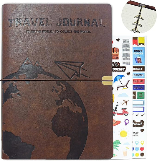 Travel Journal for Women Men, Leather Travel Scrapbook Notebook & Adventure Book Travel Planner Memory Diary, Travel Gifts(Brown)