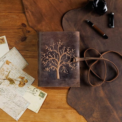 moonster Leather Journal Lined Notebook - Embossed Tree of Life, 8 x 6 Inches Diary, Leather bound Journal for Women - 400 Pages College Ruled Paper - Inspirational Gifts Leather Notebook