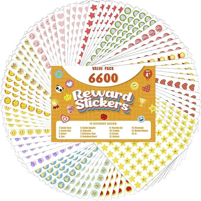 Student Reward Stickers，Teacher Essentials, Teacher Supplies，6600PCS Incentive Stickers，75 Sheets of 15 Different Incentive Stickers，Star Stickers, Star Shaped Stickers (Coloration-1)