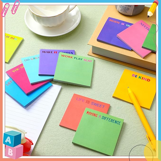 Yinder 24 Pcs Inspirational Sticky Notes Christmas Stocking Stuffers Motivational Sticky Notes Pad Employee Appreciation Gift Bulk for Teacher Nurse Coworker Office 3 x 3'' (Motivational,Bright Color)