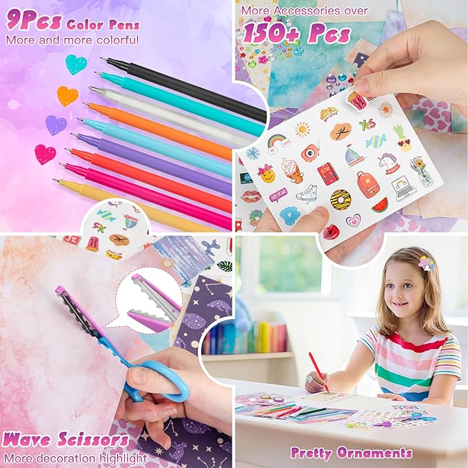 QIYVLOS 2 Pack DIY Journal Kit for Girls, Journaling Diary Toys for Ages 8-13, Arts and Crafts Birthday Stationary Set Gifts for Teen Girls Ages 8 9 10 11 12 13 14 Year Old