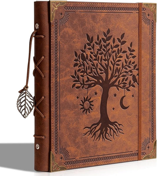 Vintage Photo Album 4x6 Leather Scrapbook Album with Writing Space 120 Photos & 30 Sheets DIY Paper Memory Albums Book for Anniversary Travel Vacation Family Tree, Brown