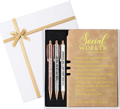 5 Pcs Employee Appreciation Gift Leather Journal Notebook 3 Ballpoint Pens with Box Thank You for Boss Emergency Nurses Medical Assistant Lady Coworker Teacher Social Worker(Khaki)