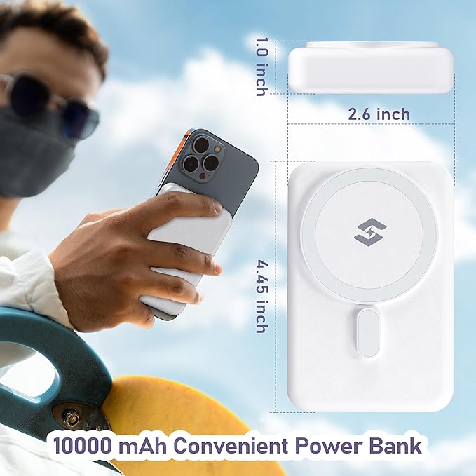 3 in 1 Wireless Charging Station: 10000mAh Removable Power Bank Charger Stand for Phone/Watch/Air Pods - Portable Magnetic Battery Pack for Air 17 16 15 14 13 12 Series White