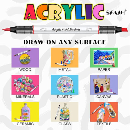 SFAIH Christms Gifts Acrylic Paint Markers, 36 Colors Dual Tips Acrylic Brush Markers With Chisel Tip, Automatic Ink Control, Ultra-High Coverage, No Bleed Ink, Art Supplies for Rock, Canvas, Fabric