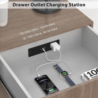 Furniture Drawer Outlet, Recessed Power Strip with (3) PD 20W USB Ports Fast Charging & (3) 15 Amp AC Outlets, (14 AWG) 10 FT Spring Black Cord