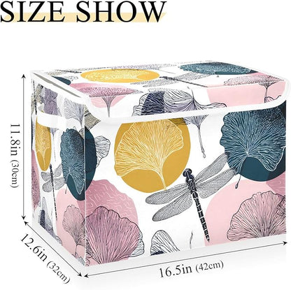 Dragonfly Storage Bins Box with Lids Collapsible Fabric Storage Basket Lidded Cube Storage Containers for Organizing Shelves Closet Office