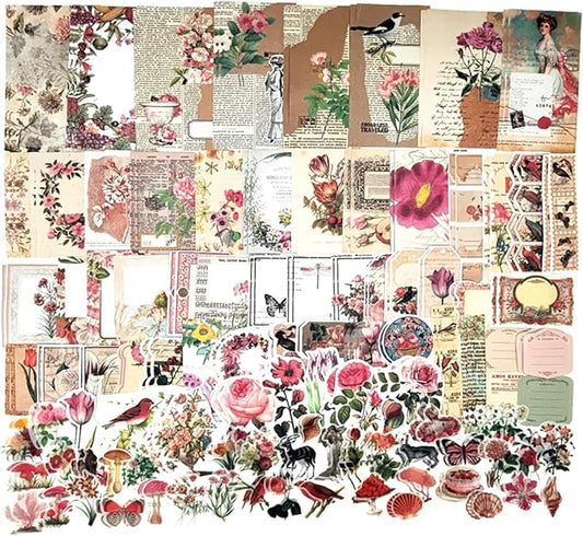 200PCS Vintage Scrapbooking Supplies Kit for Journaling, Scrapbook Sticker Paper Pack for for Bullet Journals Junk Journal Planners Aesthetic Cottagecore Room Decor Wall Art Collage Album