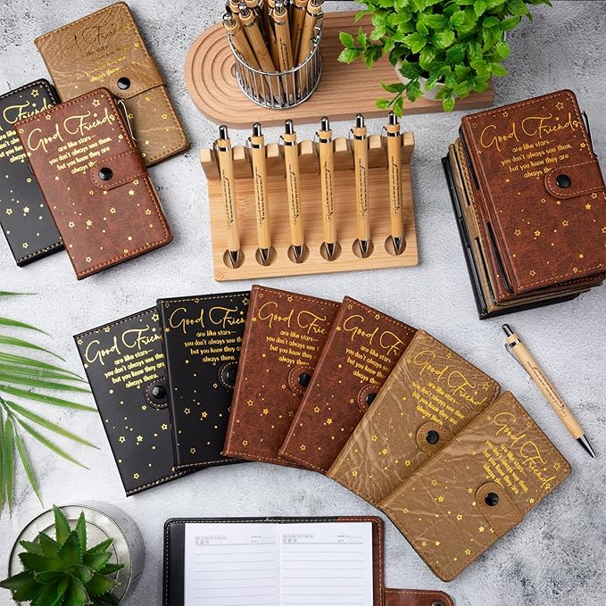 36 Pcs Friendsgiving Gift Bulk for Good Friends A6 Leather Journal Notebook Notepads with Bamboo Pens Friendship Appreciation Gift for Thanksgiving Birthday Women Sister Group (3 Color)
