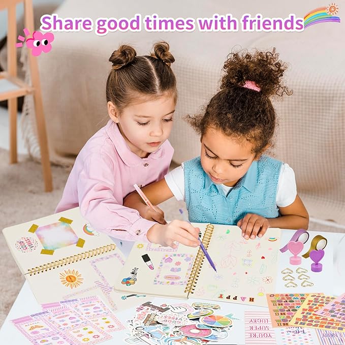 DIY Journal Kit for Girls/Teen/Tween, 2 PC Stationery | Scrapbook | Diary | Journaling Art Crafts Supplies Set, Christmas | Birthday Gift for 8 9 10 11 12 13 14 Year Old Girl Ideas