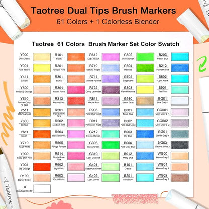 Taotree Alcohol Brush Markers Art Supplies, 61 Colors Dual Tip Art Coloring Markers Pens, Brush & Chisel Tip Sketch Pens, Drawing Supplies Gift for Artist Kid Adult Coloring Book Painting, Sketching