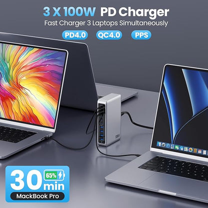 730W USB C Charger Block,GaN IV Fast Charging Station Hub 10 Ports,QC4.0+3 PD 100W USB C Laptop Charger Ports Power Adapter Compatible with MacBook Air/Pro,DELL,iPhone 17/16/15/14/13,iPad,Steam Deck