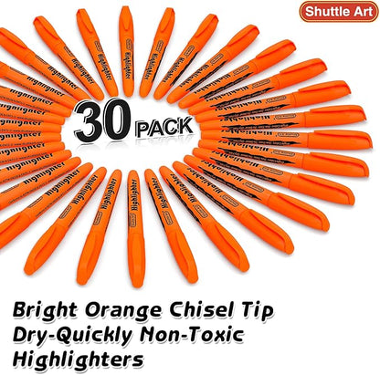 Shuttle Art Highlighters, 30 Pack Highlighters Bright Colors, Orange Colors Chisel Tip Dry-Quickly Non-Toxic Highlighter markers for Adults Kids Highlighting in the Home School Office