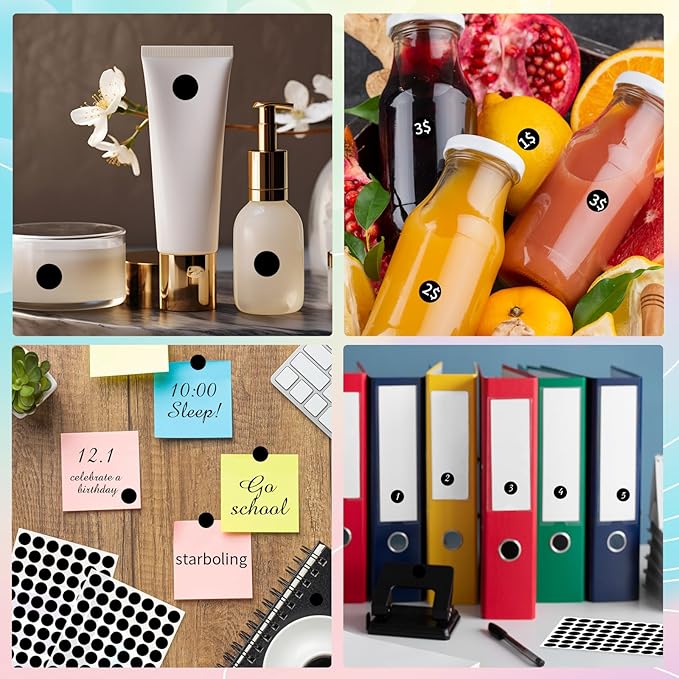 Starboling Dot Stickers - 1400pcs Black Circle Labels, 1/2 Inch Round Stickers for Office, Classroom, Garage Sale