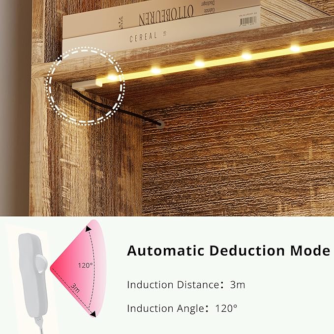 IRONCK Tall Bookcase with LED Lights, 70 in Industrial Bookshelves and Bookcases with Doors, 6 Shelf Display Storage Shelves Floor Standing for Home Office, Living Room, Bedroom