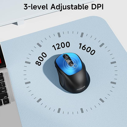 memzuoix Wireless Mouse, 2.4GHz Nano Receiver, 3 DPI Levels (800/1200/1600), 6 Buttons, Compatible with PC/Mac/Laptop (Blue)